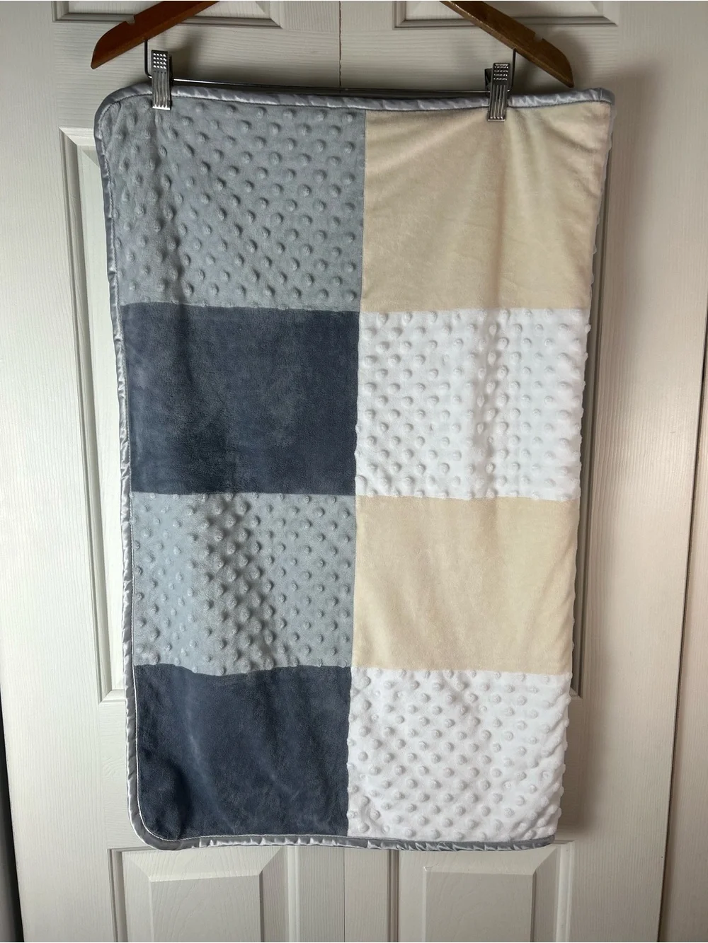 Lullaby Lane Patchwork Squares Baby Blanket Gray White Cream Minky Dot Sherpa